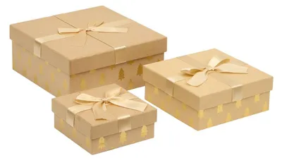 Produktbild von 3er-Set goldene Weihnachtsgeschenkboxen aus Kraftpapier