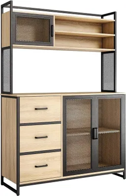 Productafbeelding van Multifunctioneel dressoir 116 x 40 x 170 cm - Modern design voor keuken, woonkamer of kantoor - 3 deuren en 3 laden