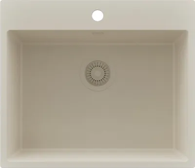 Produktbild von PRIMAGRAN Spülbecken Beige 58x50cm, Granitspüle 1 Becken + Ablauf-Set, Küchenspüle ab 60er Unterschrank - Riga