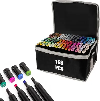 Produktbild von Alkohol Marker Set 168 Farben, doppelseitige Stifte, schnelltrocknend, permanent, für Zeichnen