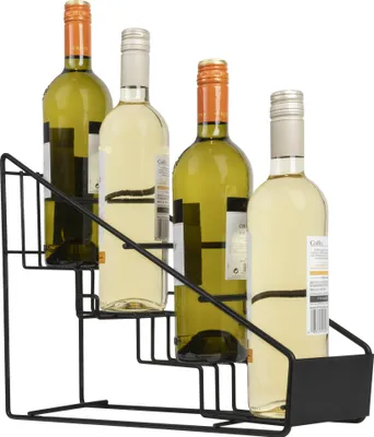 Produktbild von QUVIO Weinregal - Weinregal Metall - Weinregal schwarz - Weinregale - Weinregal stehend - Weinschrank - Für 4 Flaschen - Stahl