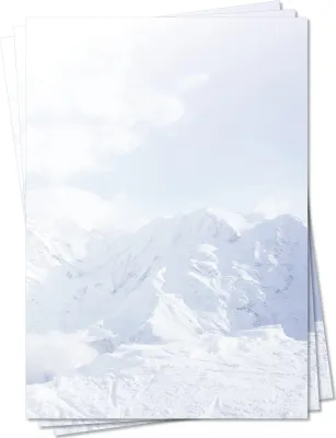 Produktbild von Motivpapier Briefpapier (Winter-5157, DIN A4, 100 Blatt) - tiefverschneite Gebirgsmassiv Winterlandschaft mit schneebedeckten Höhenzügen und Wolken