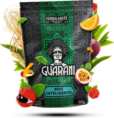 Obrázek produktu pro Guarani – Čaj Mate Mas Inteligente 500 g – Soustředění, koncentrace – S ženšenem, ginkgem a guaranou – Kouřová chuť s výrazným prachem – Intenzivní yerba mate – Paraguay