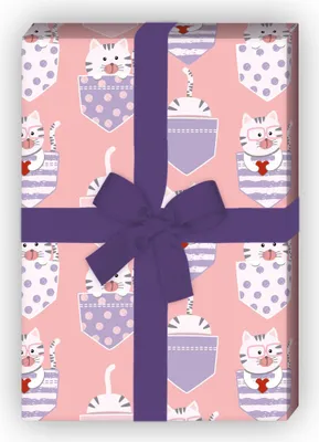 Produktbild von Lustiges Kinder Geschenkpapier, rosa, mit kleinen Katzen - G12318, 32 x 48cm