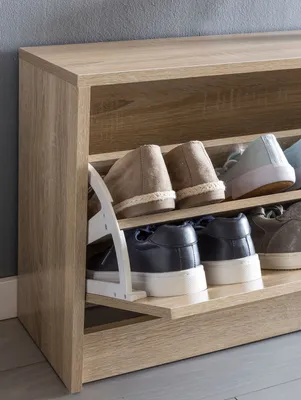 Produktbild von FineBuy Schuhbank SPLIT Sonoma mit Sitzfläche Schuhkipper Holz 80 x 47 x 24 cm Flurbank klein geschlossen Sitzbank schmal Flur Stauraum Schuhschrank
