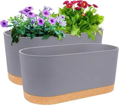 Imagen del producto de Jardinera autoirrigable Unyqoos® de 40,6 x 19,8 x 17,8 cm – Maceta para ventanas con orificios de drenaje y bandeja de recogida, diseño moderno en color gris claro, ideal para hierbas aromáticas y plantas de interior