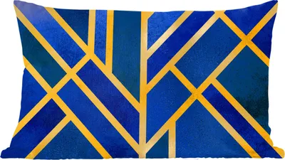 Produktbild von MuchoWow® Zierkissen Sofakissen Wohnzimmer Dekokissen 50x30 cm Gold - Blau - Muster - Wohnzimmerdekoration - Polster mit Photo