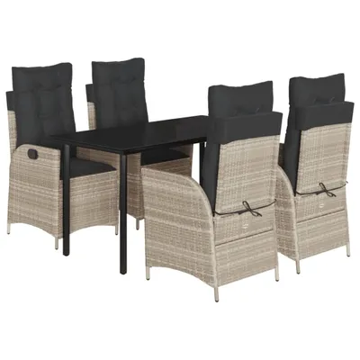 Image de vidaXL Salon de jardin 5 pièces avec coussins gris clair Poly rotin