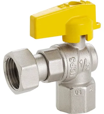 Productafbeelding van Gasafsluiterkraan, bolventiel, hoekstuk, mannelijk/mannelijk schroefdraad, met draaibare moer, aansluiting 1/2" x 1/2" (binnendraads/binnendraads)