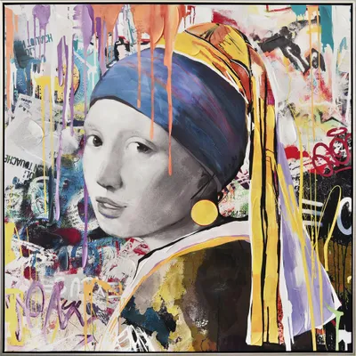Produktbild von ArtUniverse Leinwandbild Street Art Perlen Mädchen 102,5 x 102,5 cm