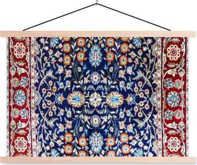 Produktbild von MuchoWow® Textilposter Perserteppich - Teppich - Muster - Blau 60x40 cm mit holzfarbenen Rahmen - Bilder