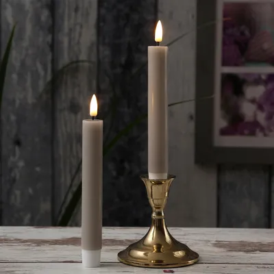 Zdjęcie produktu dla Świece LED MIA - prawdziwy wosk - realistyczny, trójwymiarowy płomień - wysokość: 15 cm - kolor: beż/taupe - 2 sztuki
