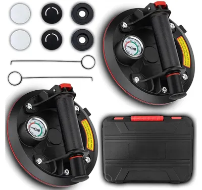 Produktbild von 2x Saugnapf-Hebegerät für Fliesen und Glas, 220 kg, mit Pumpe und Manometer