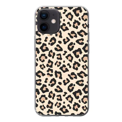 Produktbild von MuchoWow® Handyhülle Schutzhülle Hülle für iPhone 12 Weiß - Rosa - Leopardenmuster Silikon Softcase Handy Hülle - Schutzhülle