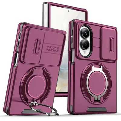 Produktbild von Handyhülle für Samsung Galaxy Z Fold 8 Dual-Layer Stoßfest Militär Hülle mit Dia Kameraschutz, Magnetisch Ring Ständer Violett