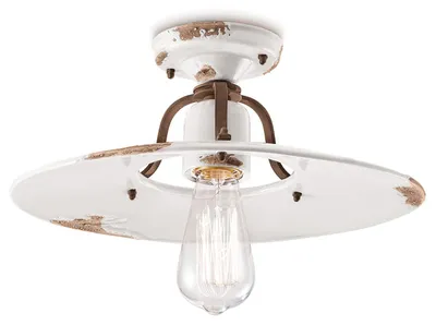 Produktbild von Deckenleuchte Vintage Land Eisen und Keramik Weiß 1 Licht E27