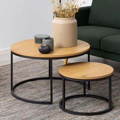 Produktbild von Modernes 2er Set Couchtisch MARMO 80cm natur Wildeiche-Look