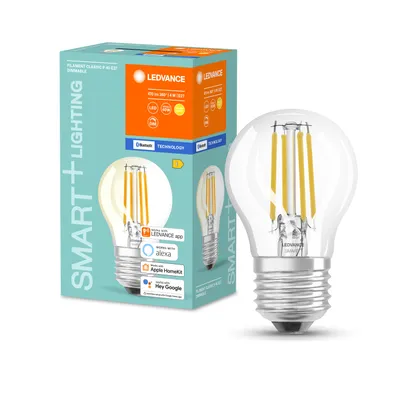 Produktbild von LEDVANCE SMART+ BT Mini Bulb Filament, Intelligentes Leuchtmittel, Bluetooth, Transparent, E27, Warmweiß, 2700 K