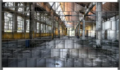 Produktbild von Wallario Zaunsichtschutz mit Motiv Alte Industriehalle  leerstehend und einsam für Ein- und Doppelstabmatten Zäune in der Größe 250 x 140 cm