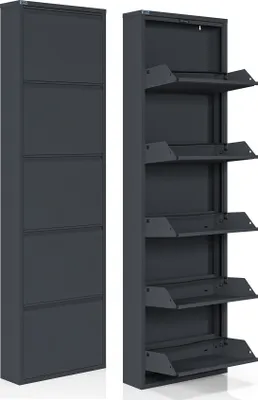Produktbild von Dublin Schuhschrank Metall Schuhregal Schuhkipper Schuh Kipper Schuh Ablage Schrank 5-türig Grau 50x168,5 cm