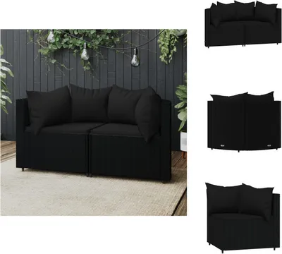Produktbild von vidaXL Garten-Ecksofas mit Kissen 2 Stk. Schwarz Poly Rattan - Gartensofas
