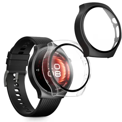 Produktbild von kwmobile 2x Glas Hülle für Huawei Watch 5 42mm Schutzhülle - Fullbody Fitnesstracker Case Set aus Glas - Schwarz Transparent