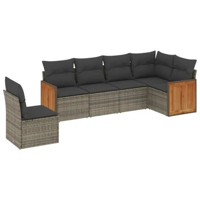 Produktbild von 6-tlg. Garten-Sofagarnitur mit Kissen Grau Poly Rattan