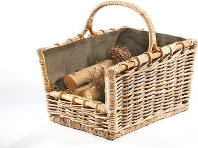 Produktbild von Kobolo Kaminholzkorb Rattan grau abnehmbarer Textileinsatz | Holztrage für Kaminholz Brennholzkorb Feuerkorb stabil Aufbewahrungskorb Dekokorb modern