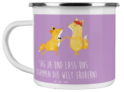 Produktbild von Mr. & Mrs. Panda wandertasse Heiratsantrag Abenteuer - Lavendeltraum - Geschenk, Liebe feiern, persönlicher Antrag, Heirat, Emaille Tasse, Lebensweg, Heiraten, Teebecher