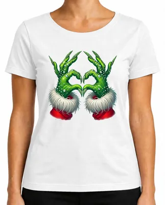Produktbild von Grinch Hände Herz Glitzer Weihnachten Xmas Ugly Christmas Sweater Damen T-Shirt, Weiß, M