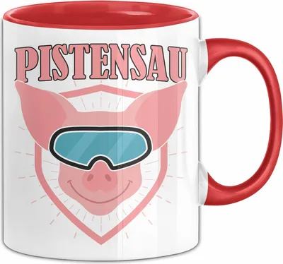 Produktbild von Pistensau Tasse Geschenk Skifahren Skifahrer Geschenkdiee Kaffee-Becher (Rot)