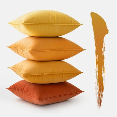 Productafbeelding van Set van 4 fluwelen kussenhoezen, 45x45 cm, oranje met omwikkelde rand