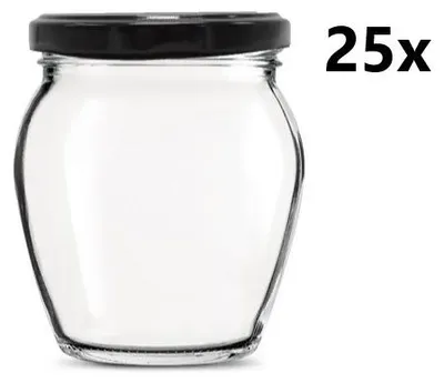 A clear glass jar with a black lid is shown against a white background, with a quantity indicator on the right.