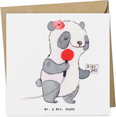 Produktbild von Mr. & Mrs. Panda Grußkarte Sportreporterin Herz - Weiß - Geschenk, Glückwunschkarte, faltkarte, doppelkarte, anlasskarte, Klappkarte