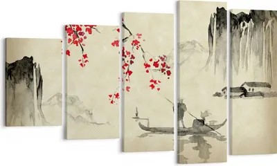 Produktbild von Bild auf Leinwand - Leinwandbild - 5 Teile - Blume Kirschen Japan - 100x60cm - Wand Bild - Wanddeko - Wandbilder - Leinwanddruck - Bilder - Wanddekoration - Leinwand bilder - Wandbild - EG100x60-5020
