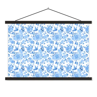 Produktbild von MuchoWow® Textilposter Blumen - Muster - Blau 150x100 cm mit schwarzem Rahmen - Schlafzimmer