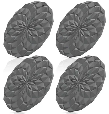 Obrázek produktu pro Silikonové podtácky, balení 4 kusů, podložky pod hrnce, průměr 18,8 cm, tmavě šedá barva