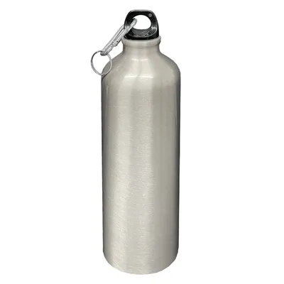 Produktbild von Aluminium Trinkflasche 0,75l Silber mit Karabiner Alu Wasserflasche Sportflasche Fahrradflasche Aluflasche