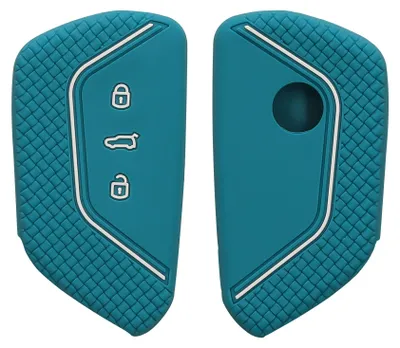 Immagine prodotto di kwmobile Custodia per chiavi VW Golf 8 - Custodia per chiavi auto a 3 pulsanti - Custodia per chiavi auto in silicone - Custodia per chiavi nei colori petrol e bianco