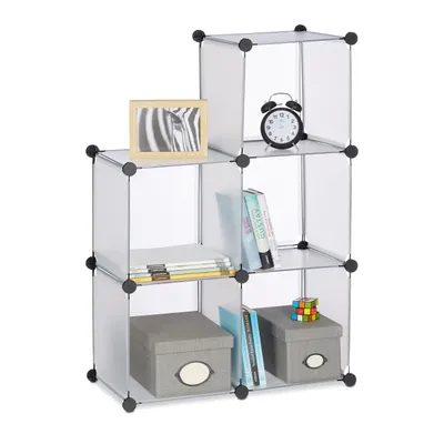 Produktbild von Relaxdays Regalsystem mit 6 Fächern, Standregal offen, Steckregal aus Kunststoff, HxBxT: ca 65 x 96 x 32 cm, transparent
