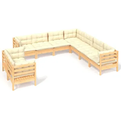 Produktbild von vidaXL 9-tlg. Garten-Lounge-Set mit Creme Kissen Massivholz Kiefer