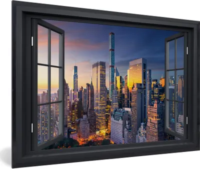 Produktbild von MuchoWow® Gerahmtes Poster Ansicht - New York - Skyline 60x40 cm - Poster mit Schwarzem Bilderrahmen Wandposter Rahmen Foto Bilder - Printing - Wanddeko Schlafzimmer