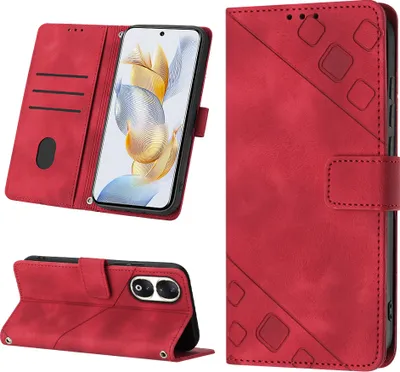 Produktbild von Hülle für Honor 90 Prägung Flip Leder Brieftasche Schutzhülle mit Ständer Rot