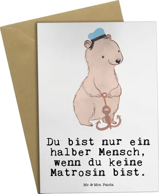 Produktbild von Mr. & Mrs. Panda Grußkarte Matrosin Herz - Weiß - Geschenk, weihnachtskarten, Seeleute, Spruch, vatertagskarte, einladungskarten, Lustig, Grußkarten, Witzig, osterkarte