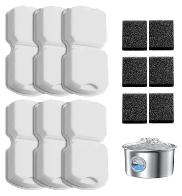 Produktbild von Katzen Trinkbrunnen Filter Ersatz 12 Stück 6 Kohlefilter 6 Schaumstofffilter Kompatibel Edelstahl Trinkbrunnen