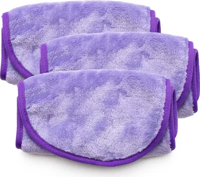 Produktbild von Intirilife 3er Set Abschminktücher Mikrofaser Make-Up Entferner Tuch für Gesicht in Lila - 40.5 x 17 cm - Abschminkpads weich waschbar Reinigungstuch wiederverwendbar 3 Stück Kosmetik Beauty
