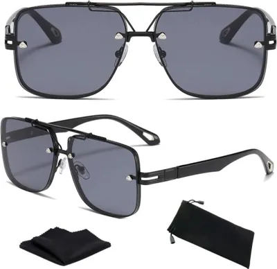Produktbild von Polarisierte Piloten-Sonnenbrille für Herren, Retro-Stil, schwarzer Kunststoff und Metall, UV 400 Cat 3 Filter