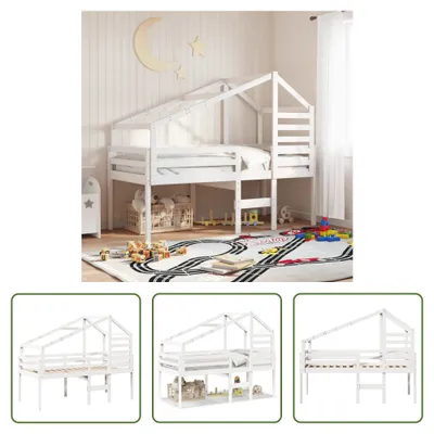 Produktbild von The Living Store Hochbett mit Dach Weiß 90x190 cm Massivholz Kiefer