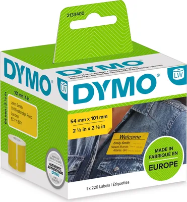Produktbild von DYMO Orignal LabelWriter Versandetiketten/-Namensschilder gelb | 54 mm x 101 mm | Rolle mit 220 leicht ablösbaren Etikettenband | selbstklebendes Etikettenband | für LabelWriter Etikettendrucker