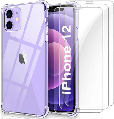 Obrázok produktu pre Puzdro pre Apple iPhone 12/12 Pro, priehľadný silikón, 3 x tvrdené sklo